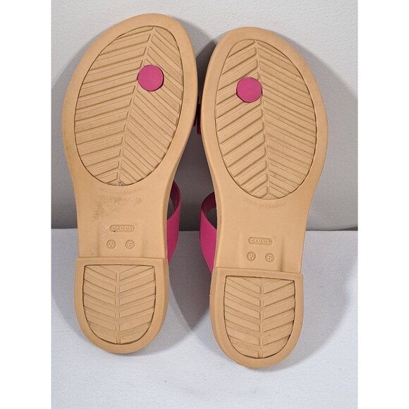 Crocs Tulum Toe Post Sandals Women's Size 6 Fuchsia & Tan - Picture 7 of 10